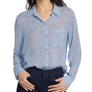 Rails Josephine Batik Cheetah Button-Front Shirt in Blue- Small